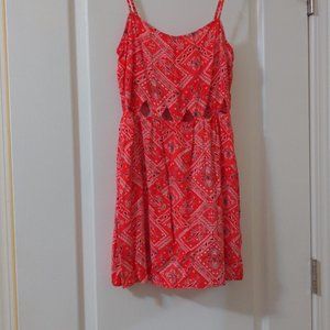 Divided Bandana Print Strappy Red Mini Dress